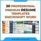 20 Professional Premium Resume 2023 | Editable Microsoft Word Templates (docx)